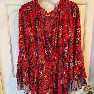 Xhilaration Red floral romper with Wrap Design